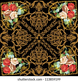 illustration with red roses decoration