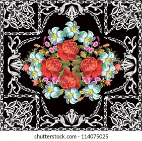 illustration with red roses decoration