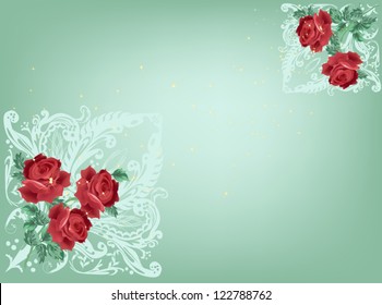 illustration with red roses on light green background