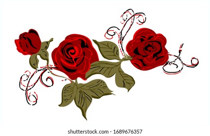 Illustration of Red Roses. Vector Template.
