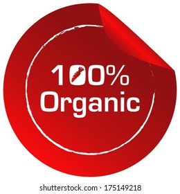 Illustration of a red round template with an organic label on a white background