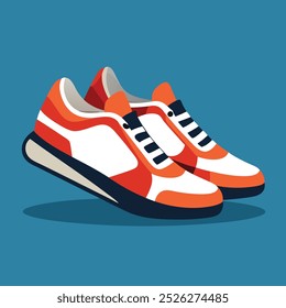 Illustration of red running shoes with white and navy details on an orange background