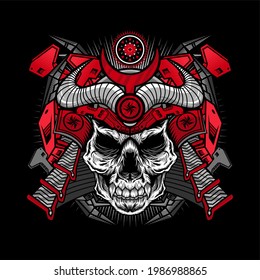 Illustration of Red Samurai Skull Cyborg Detailed Vector Design