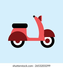 Illustration of a red scooter motorbike with a light blue background, simple design and flat appearance, suitable for transportation, children's content, or vehicle-themed decorations.