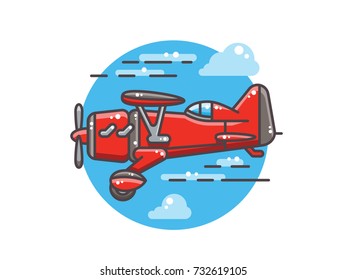 illustration of a red screw aircraft. Flies in the sky