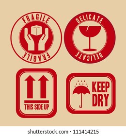 illustration of red seals for packaging isolated on beige background, vector illustration