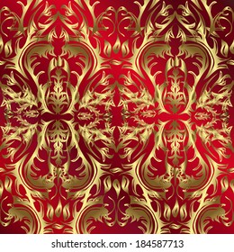 illustration red seamless texture with gold(en) pattern.Vector illustration.