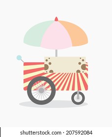 Illustration of red selling cart with sun ray effect.isolated in white background.
