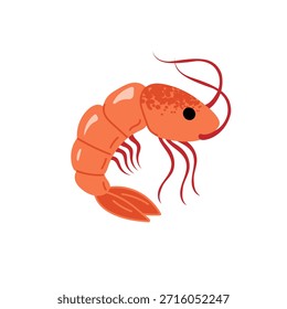 Illustration einer roten Garnele mit einer strukturierten Schale. Einzeln auf weißem Hintergrund. Perfekt für Meeresfrüchte Restaurant Menüs, Lebensmittelverpackungen und kulinarisches Design.