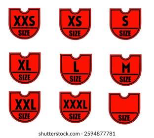 Illustration of a red size chart label set for clothing