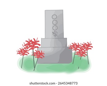 Illustration of red spider lilies and gravestones