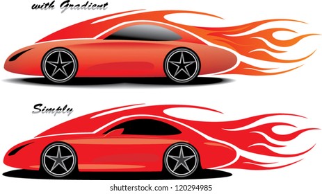 An Illustration Of Red Sport Car With Flames