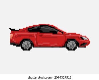 Illustration of red sport car in pixel art style