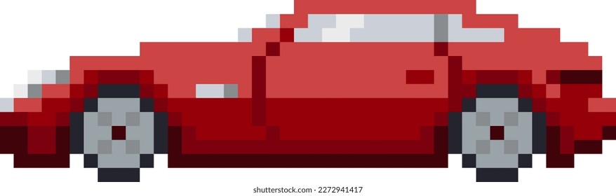 Illustration of red sport car in pixel art style.