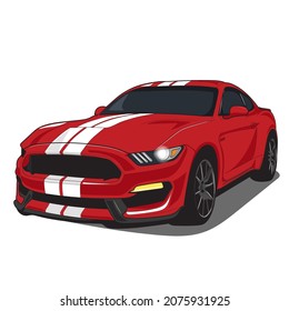 Illustration of red sport car with two white strips on car hood . All illustrations are easy to use, editable. Vector detailed car isolated on white background