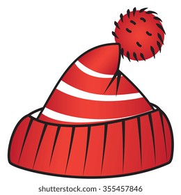 Illustration of a red sports beanie with a pompon