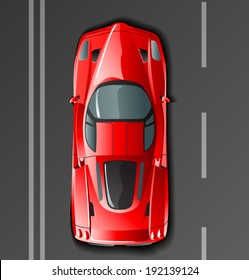 Illustration Of A Red Sports Car. Top View