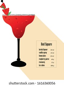 Illustration of the red square cocktail with a description