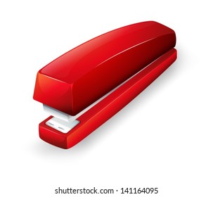 Illustration of a red stapler on a white background