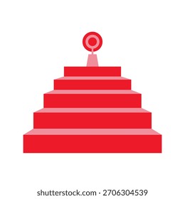 Illustration of the red steps of the podium in a flat vector style with white and red colors, symbolizing achievement, success and goal.
