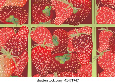 illustration with red strawberry background