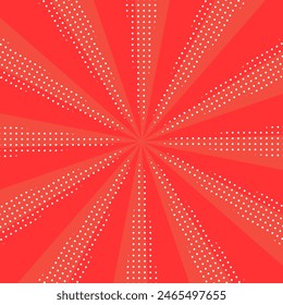 Illustration of red sunburst concentrated line background with pop pattern of polka dots