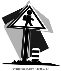Illustration of red symbol and stone	