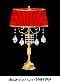illustration of a red table lamp with crystal pendants
