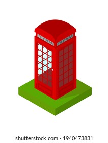 Illustration of a red telephone booth. Isometric 