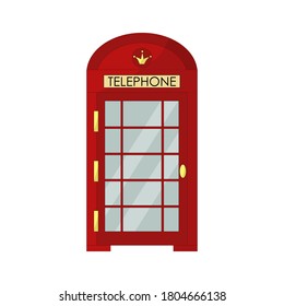 An illustration of a red telephone booth. London traditional street phone.