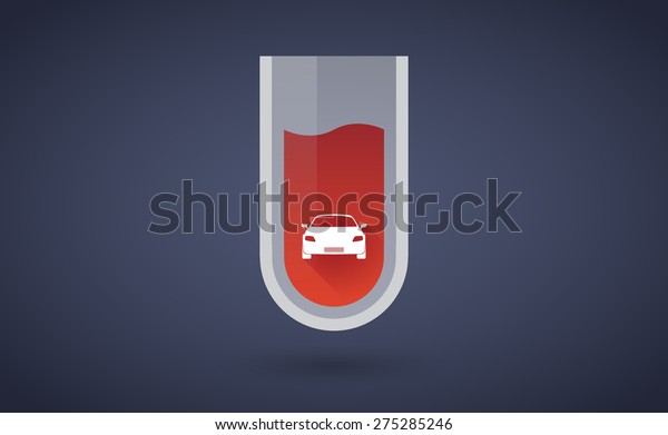 Illustration of a red\
test tube icon with a\
car