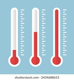 illustration of red thermometers with different levels, flat style