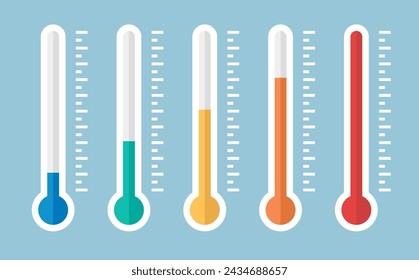 Abbildung von roten Thermometern mit verschiedenen Ebenen, flacher Stil