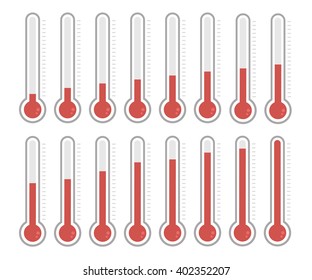 illustration of red thermometers with different levels, flat style, EPS10.