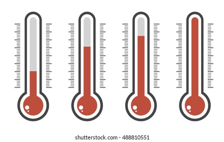 illustration of red thermometers with different levels, flat style, EPS10.