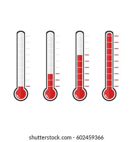 illustration of red thermometers with different levels, flat style, EPS10.