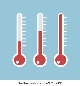 illustration of red thermometers with different levels, flat style, EPS10.