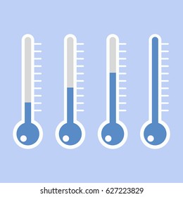 illustration of red thermometers with different levels, flat style, EPS10.