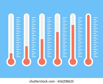 illustration of red thermometers with different levels, flat style, EPS10.