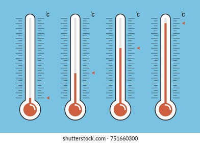 illustration of red thermometers with different levels, flat style, EPS10.
