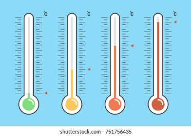 illustration of red thermometers with different levels, flat style, EPS10.