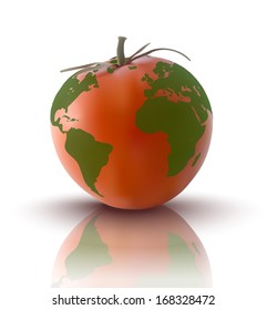 illustration of red tomato with planet earth - vector illustration