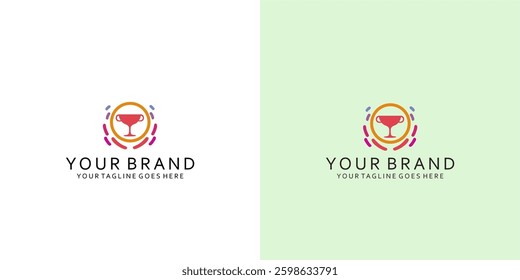 An illustration of a red trophy logo with a circular line that surrounds it in balance gives an elegant and nice impression