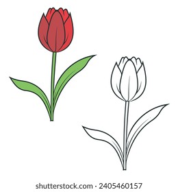 Illustration von roter Tulpe. Einfache Design-Rahmenstil. Du kannst Farbe geben, die du magst. Vektorgrafiken