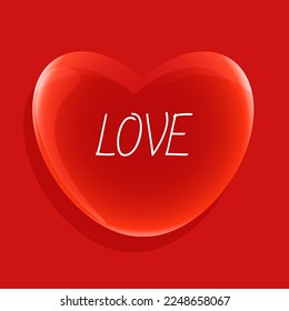 Illustration with a red valentine heart with text Love. Vector EPS10