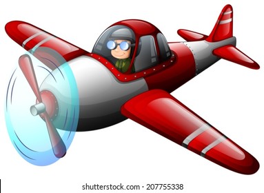 Illustration of a red vintage plane with a pilot on a white background