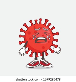 An illustration of Red Virus cartoon mascot character with crying expression