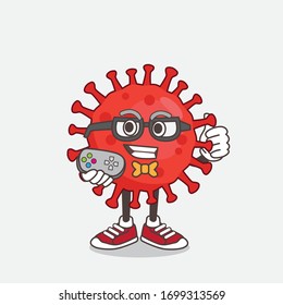 An illustration of Red Virus cartoon mascot character as attractive gamer