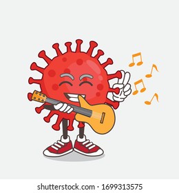 An illustration of Red Virus cartoon mascot character playing a guitar