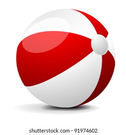 Illustration Of A Red And White Beach Ball, Eps 8 Vector